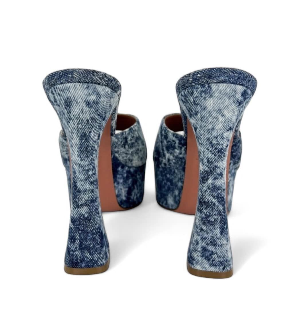 AMINA MUADDI Dalida Blue Denim Platform Heels EU39