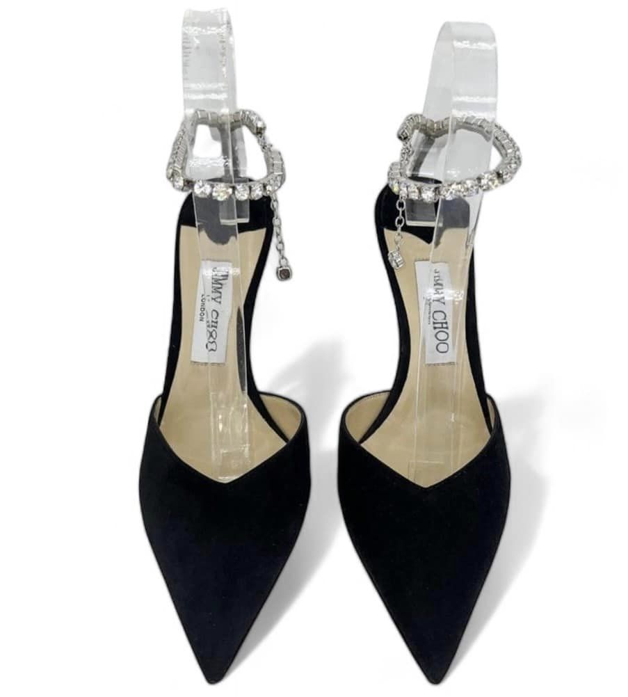 Rihanna in JIMMY CHOO Saeda Black Crystal Embellished Sandals Size EU39.5