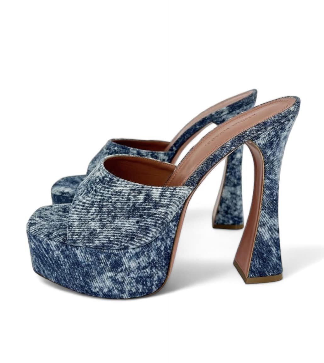 AMINA MUADDI Dalida Blue Denim Platform Heels EU39