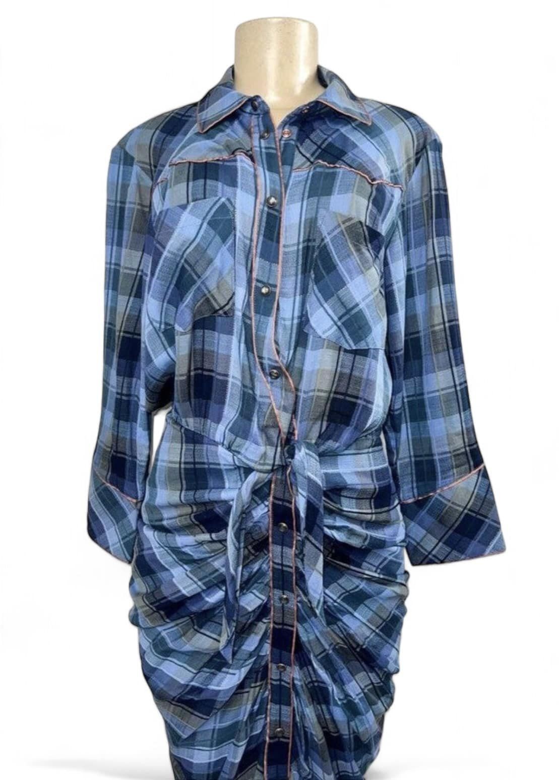 Gwen Stefani in VERONICA BEARD Sierra Plaid Waist Tie Mini Dress Size 12