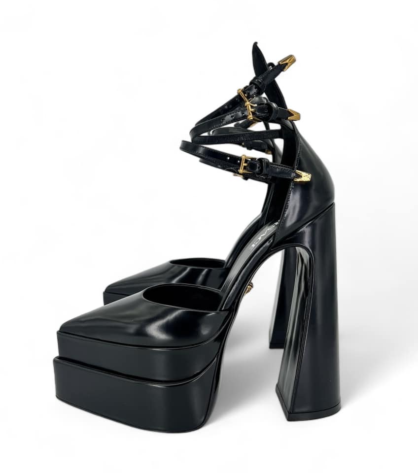 Beyoncé in VERSACE Mary Jane Black Strappy Platform Block Heel Pumps Size EU38