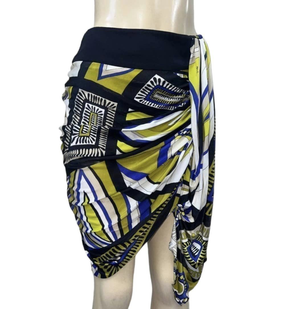 EMILIO PUCCI Runway Blue and Yellow Wrap Skirt Size 8