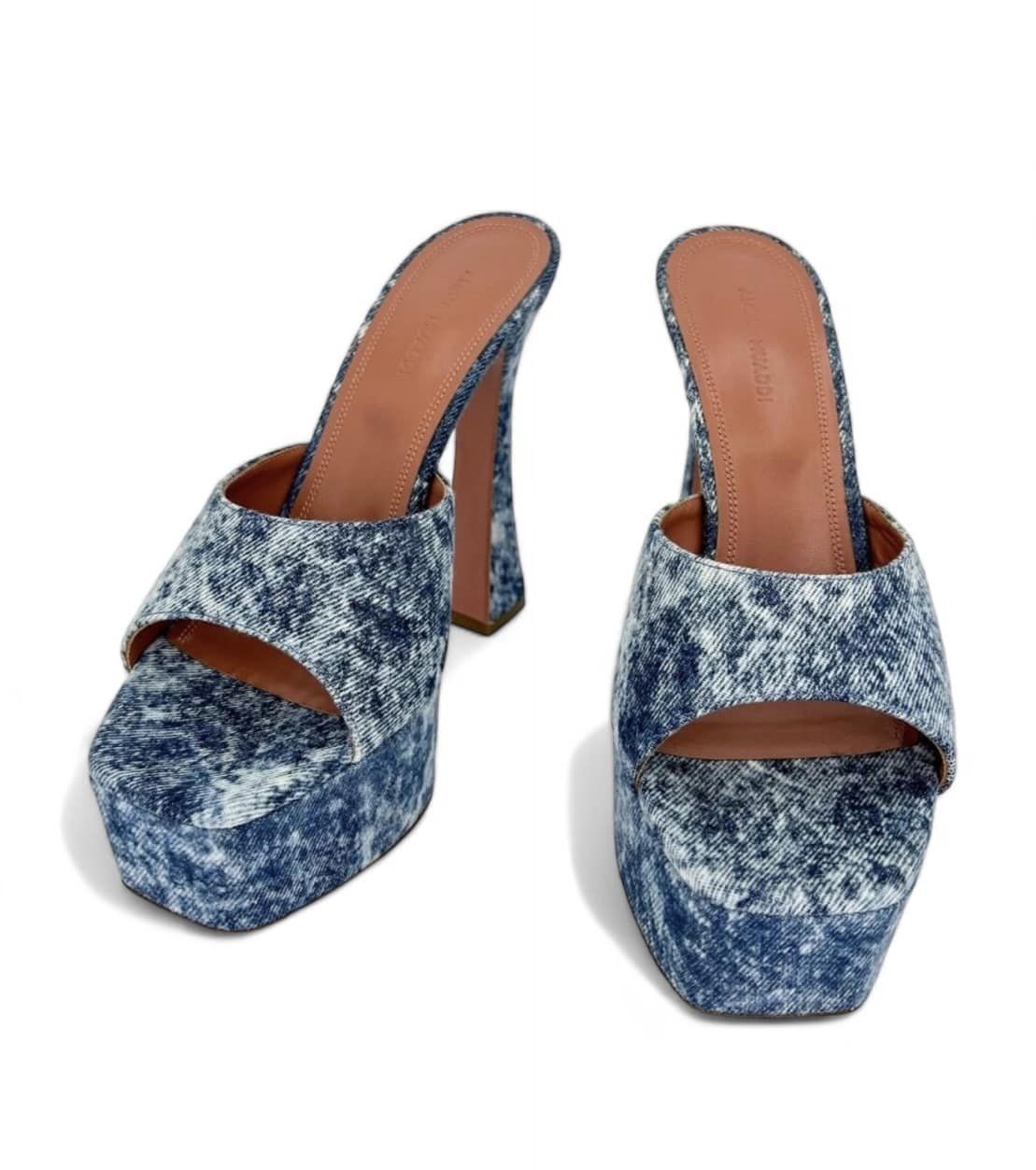 AMINA MUADDI Dalida Blue Denim Platform Heels EU41.5