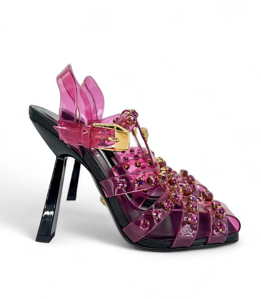 VERSACE Runway Studded Jelly Slant Heel Sandals IT36.5