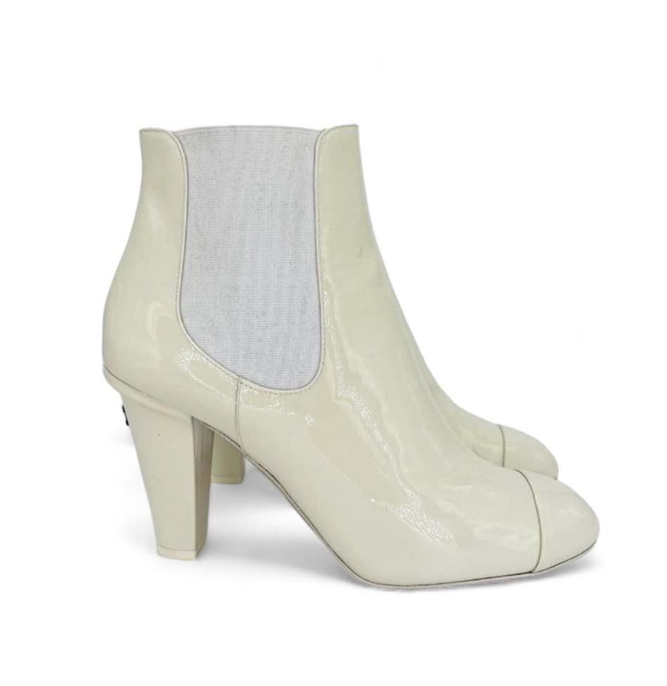 CHANEL 2022 Runway Ivory CC Logo Ankle Boots IT38