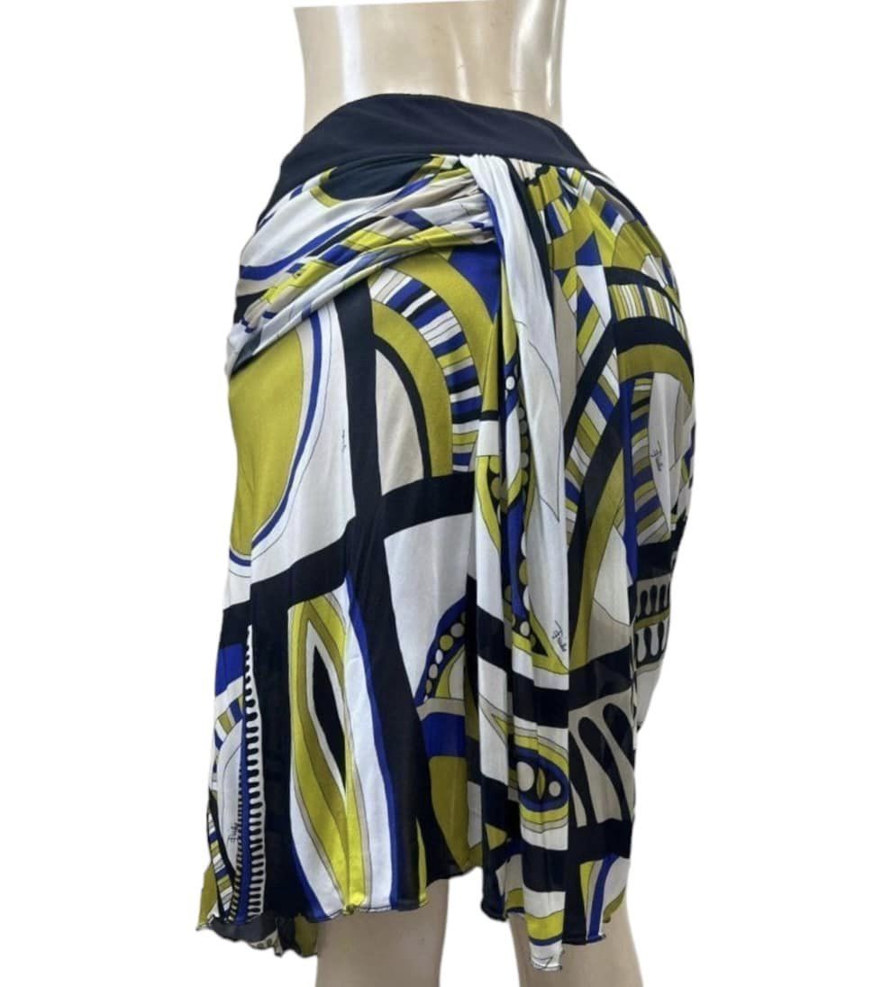 EMILIO PUCCI Runway Blue and Yellow Wrap Skirt Size 8