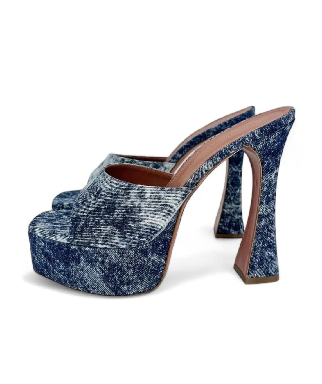 AMINA MUADDI Dalida Blue Denim Platform Heels EU41.5