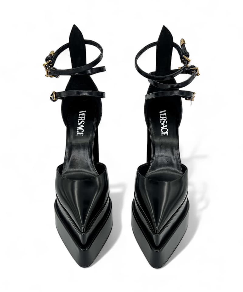 Beyoncé in VERSACE Mary Jane Black Strappy Platform Block Heel Pumps Size EU38