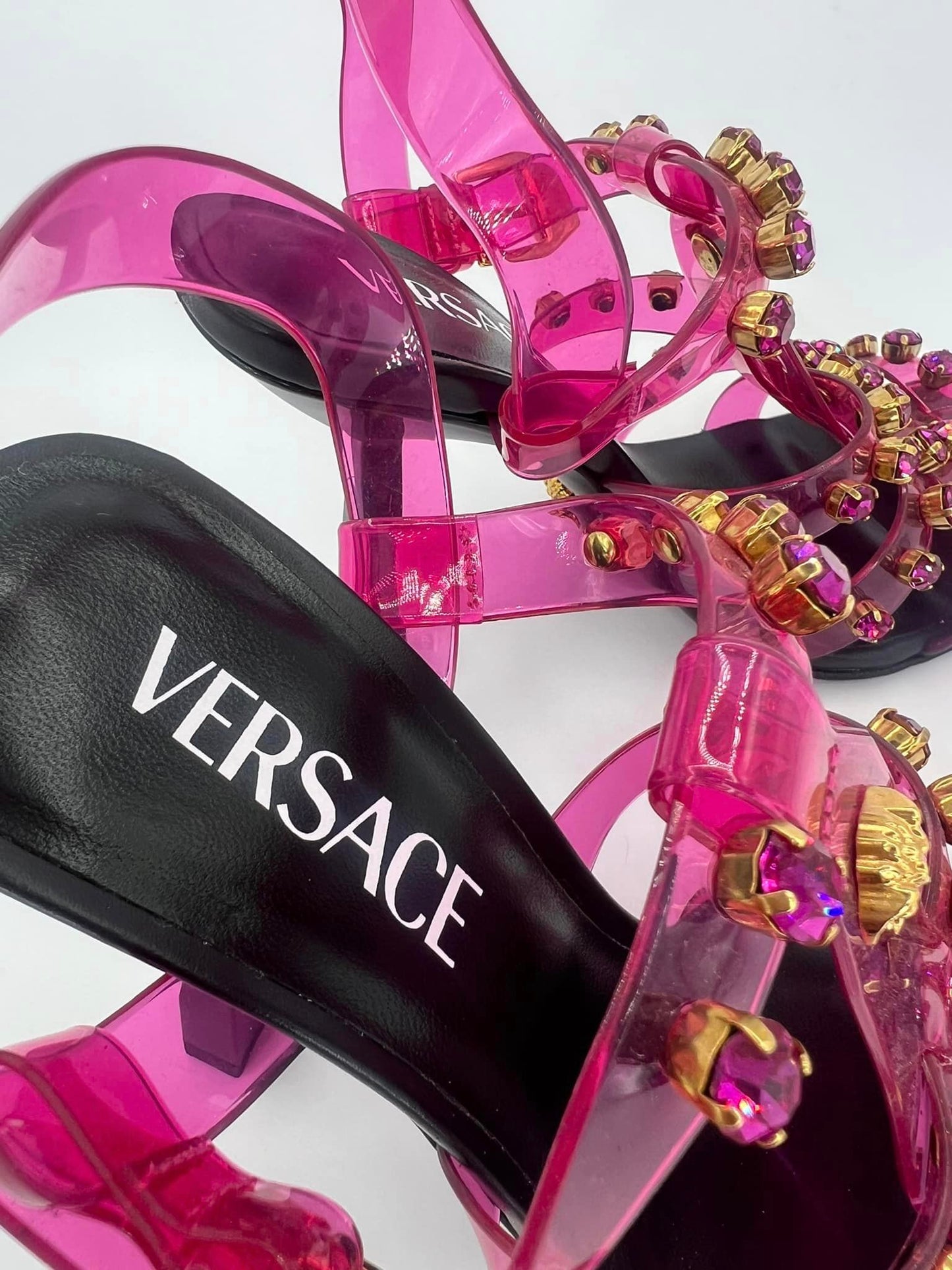 VERSACE Runway Studded Jelly Slant Heel Sandals IT36.5