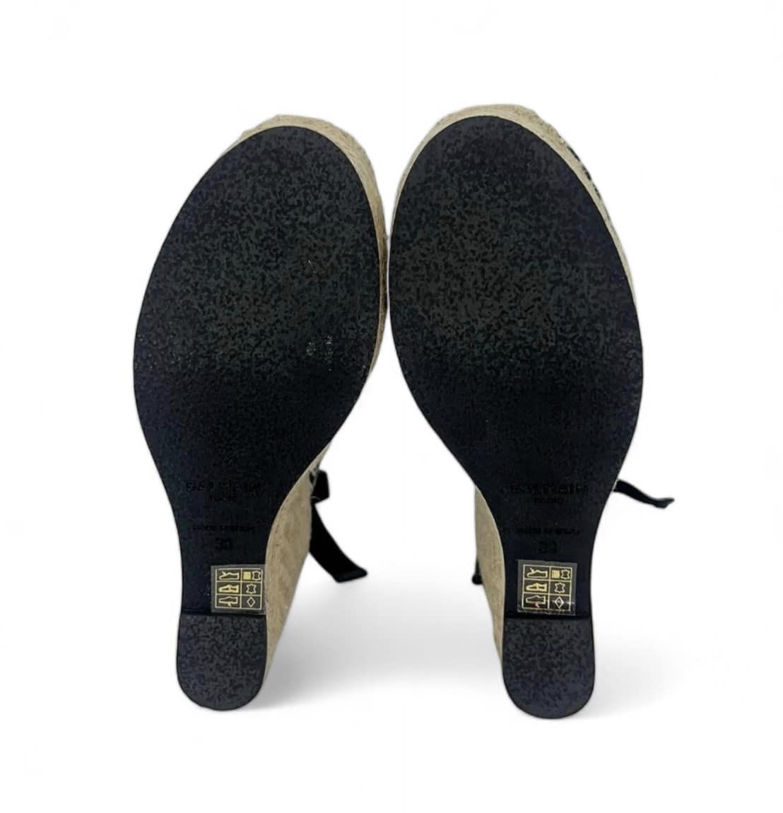 BALMAIN Black Alex Monogram Jacquard Espadrille Wedge Sandals SizeEU38