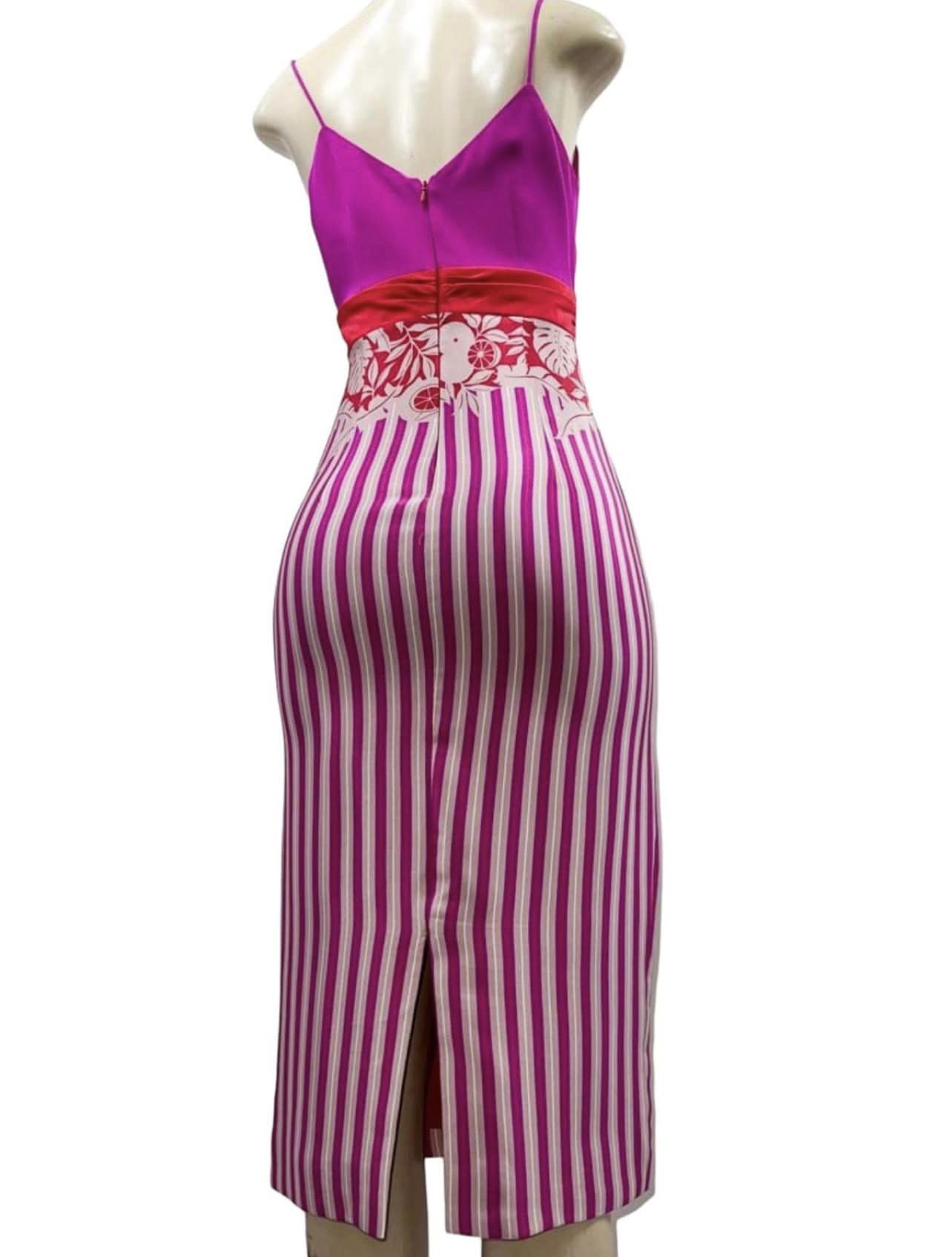 Rihanna's CUSHNIE Runway 100% Silk Stripe & Floral Sheath Midi Dress Size 2