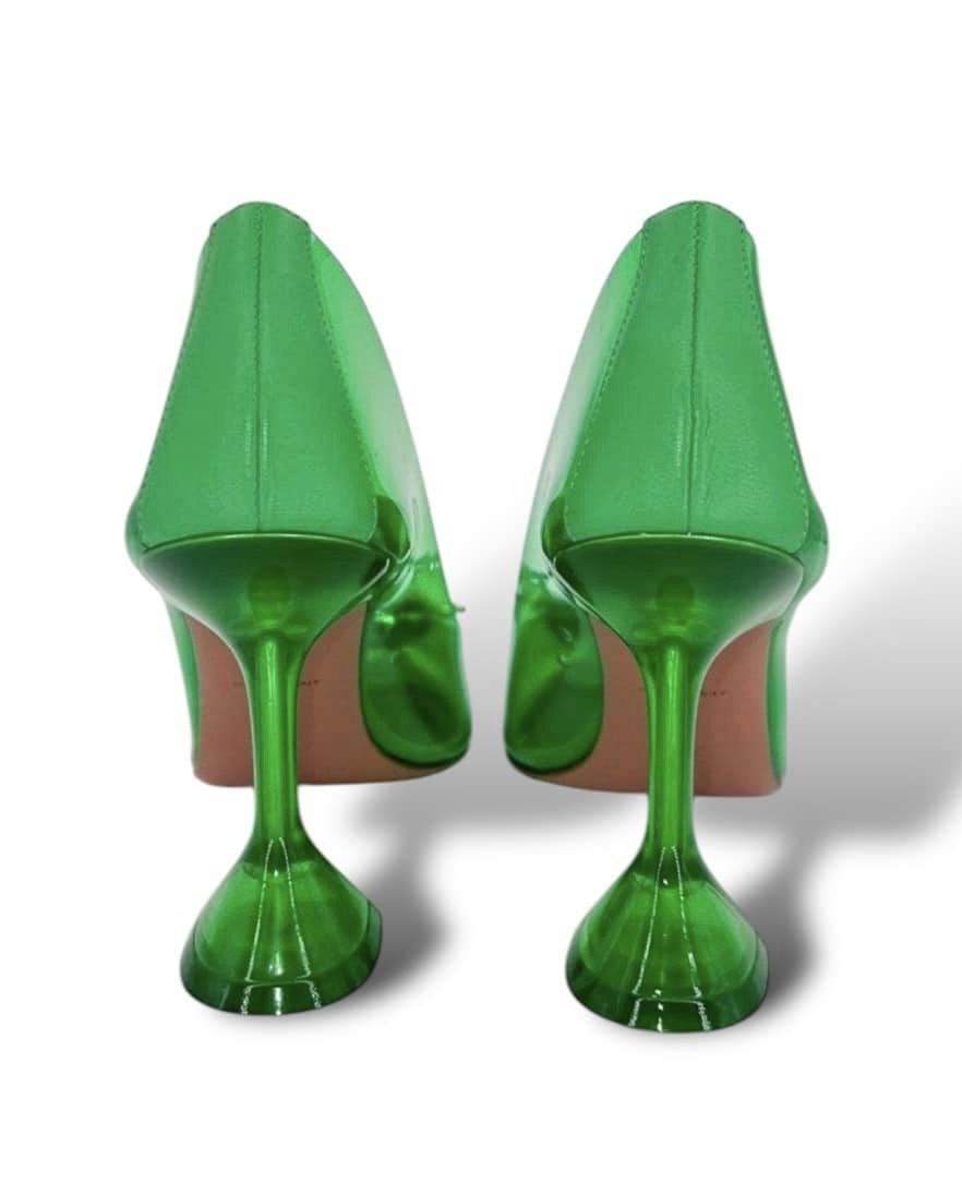 AMINA MUADDI Begum Green Pointed Toe Crystal Brooch Glass Pumps EU38.5