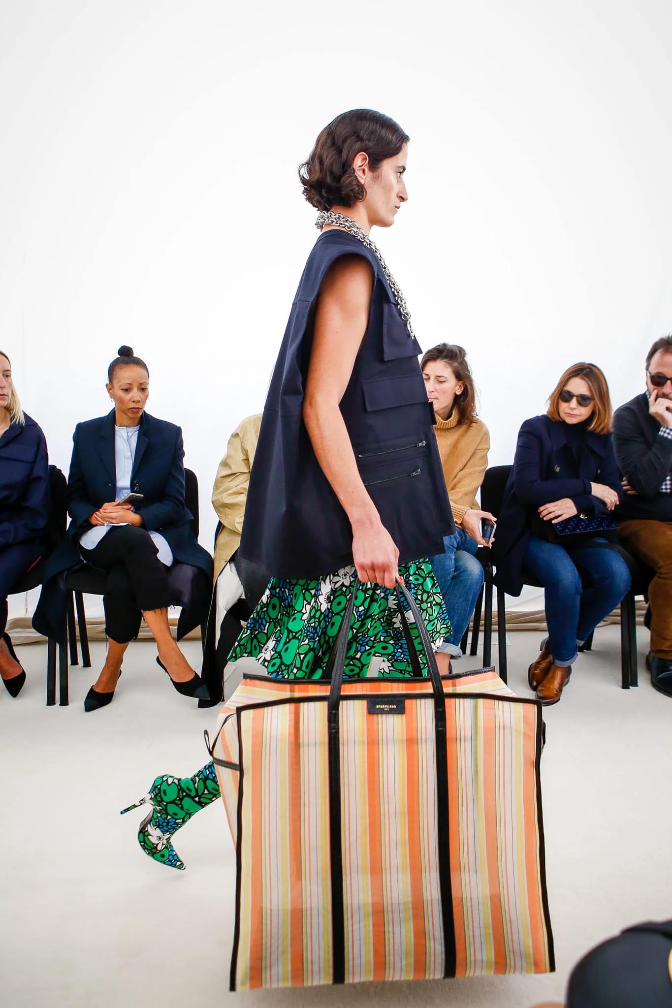 BALENCIAGA Spring 2017 Runway Green Floral Print High Waist Knee Length Skirt IT38