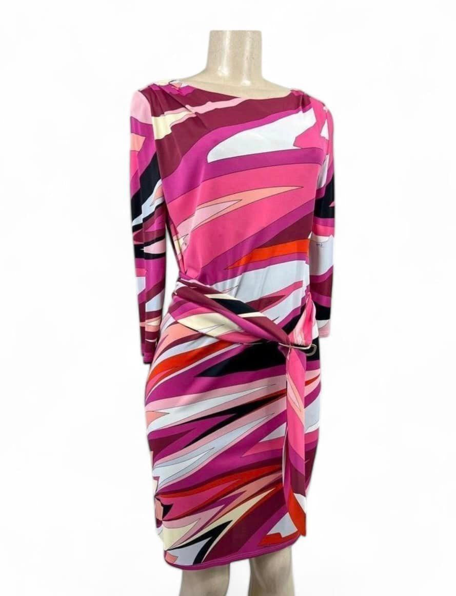 EMILIO PUCCI Vibrant Multicolor Abstract Print Long Sleeve Mini Dress Size 6