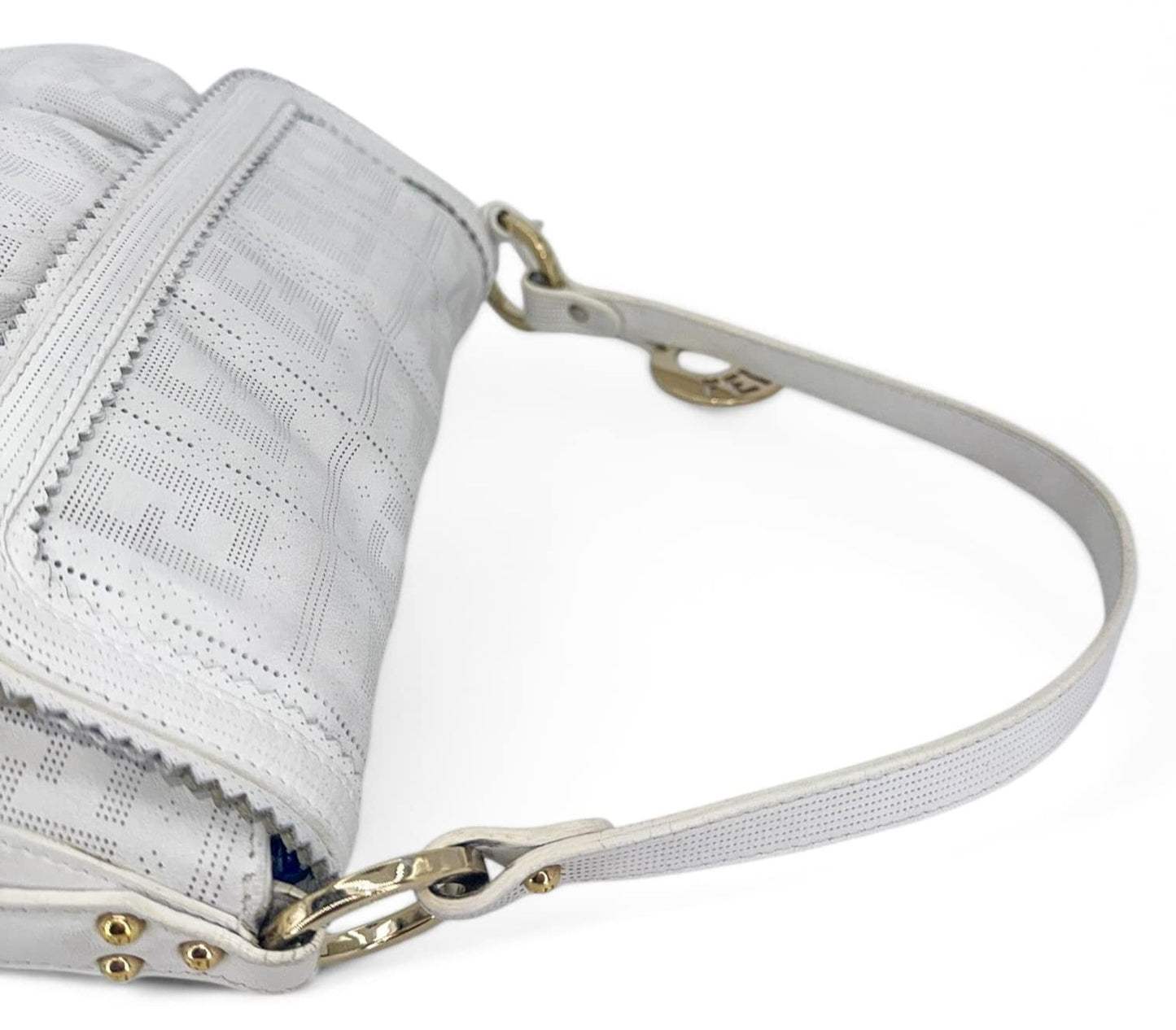 FENDI Chef Small White Perforated FF Zucca Calfskin Shoulder Bag
