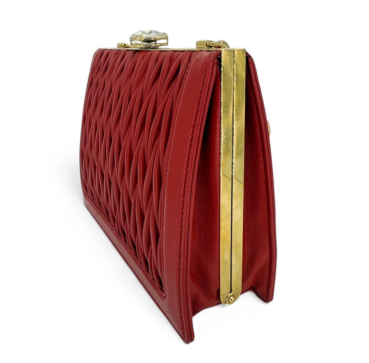 MIU MIU Spring 2019 Runway Red Matelassé Leather Shoulder Bag …