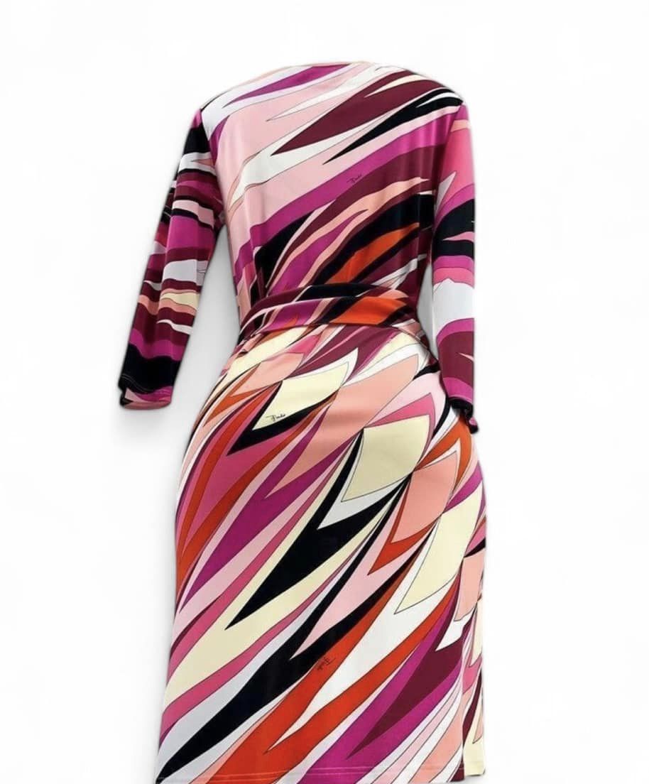 EMILIO PUCCI Vibrant Multicolor Abstract Print Long Sleeve Mini Dress Size 6