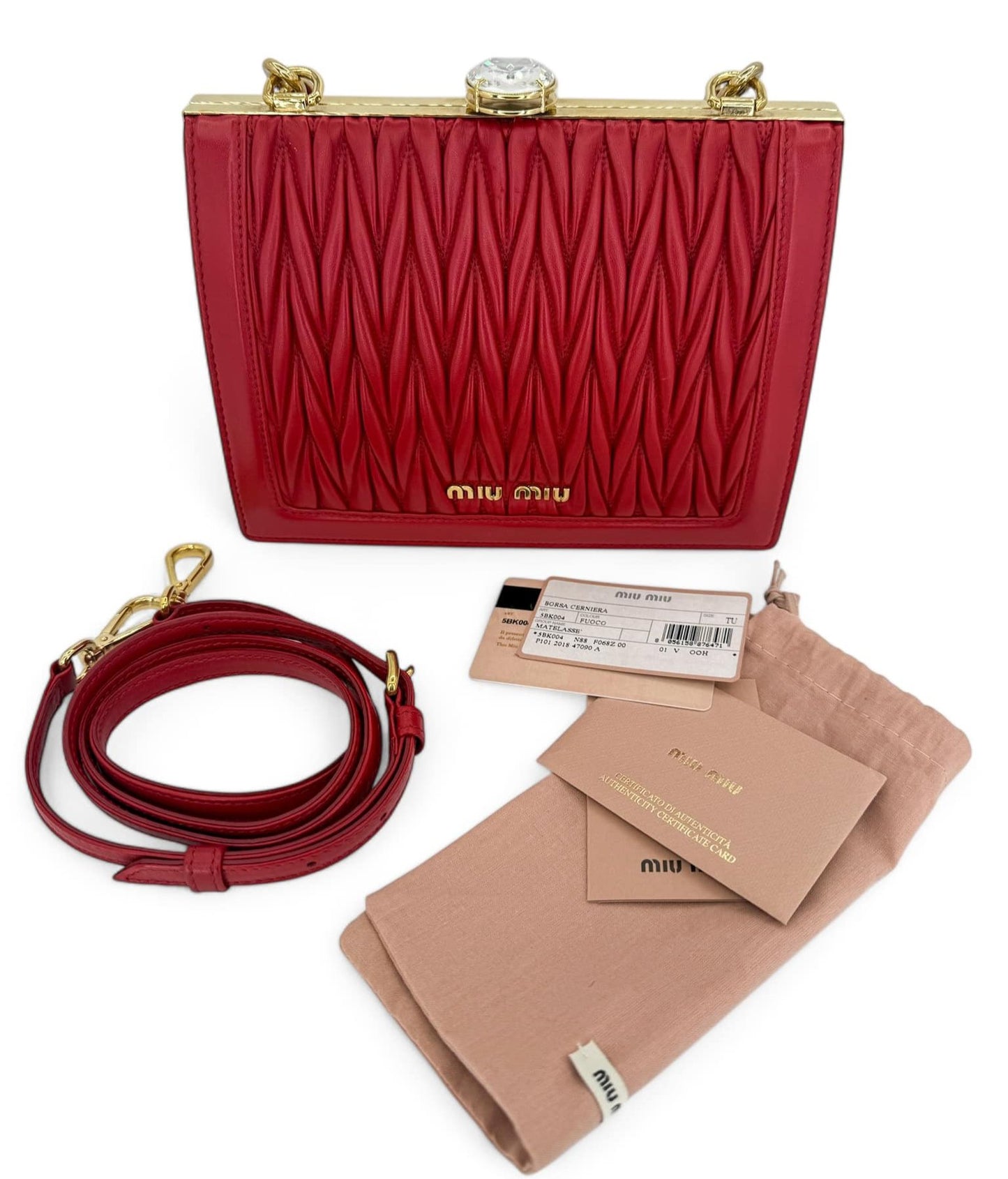 MIU MIU Spring 2019 Runway Red Matelassé Leather Shoulder Bag …