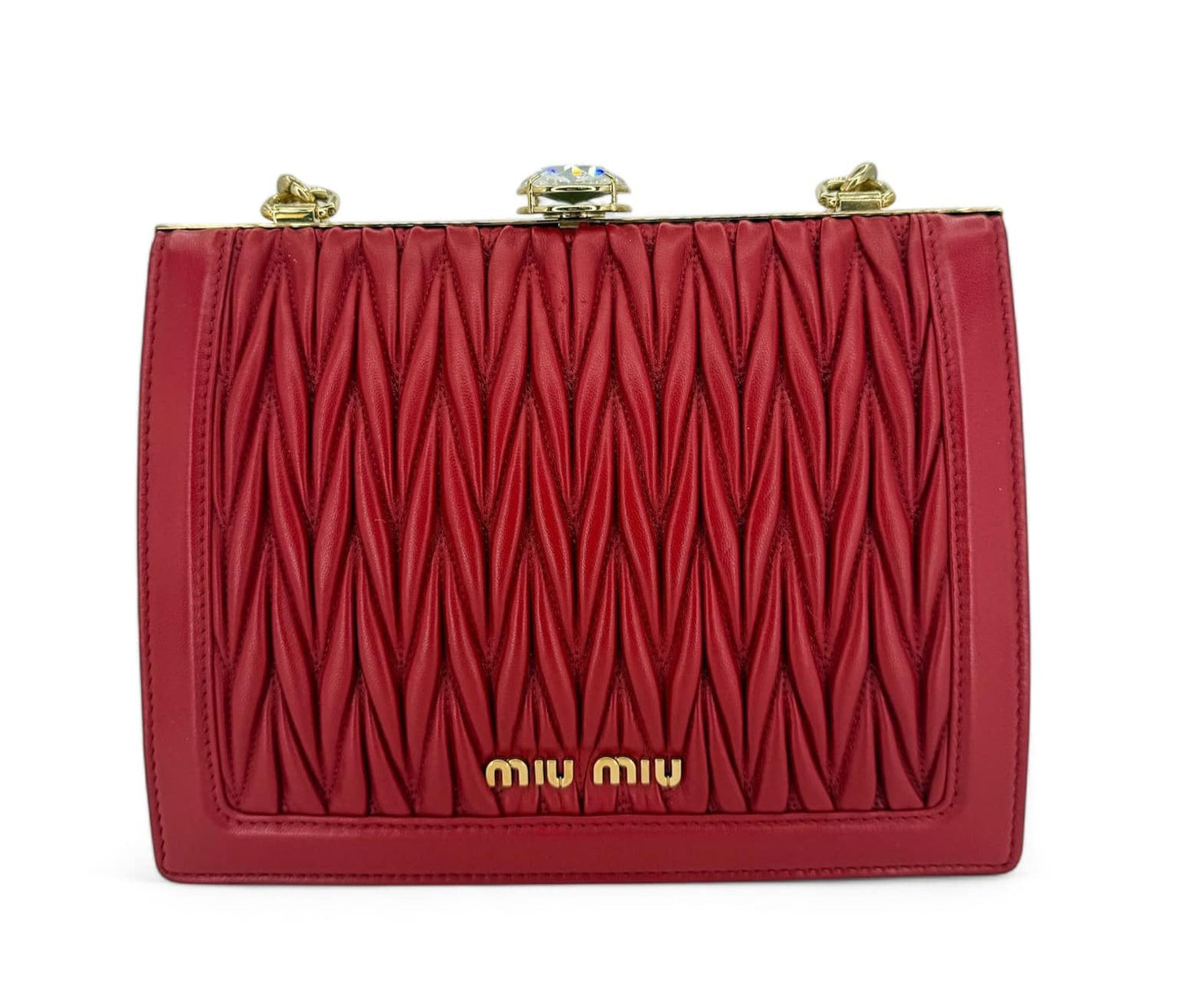 MIU MIU Spring 2019 Runway Red Matelassé Leather Shoulder Bag …