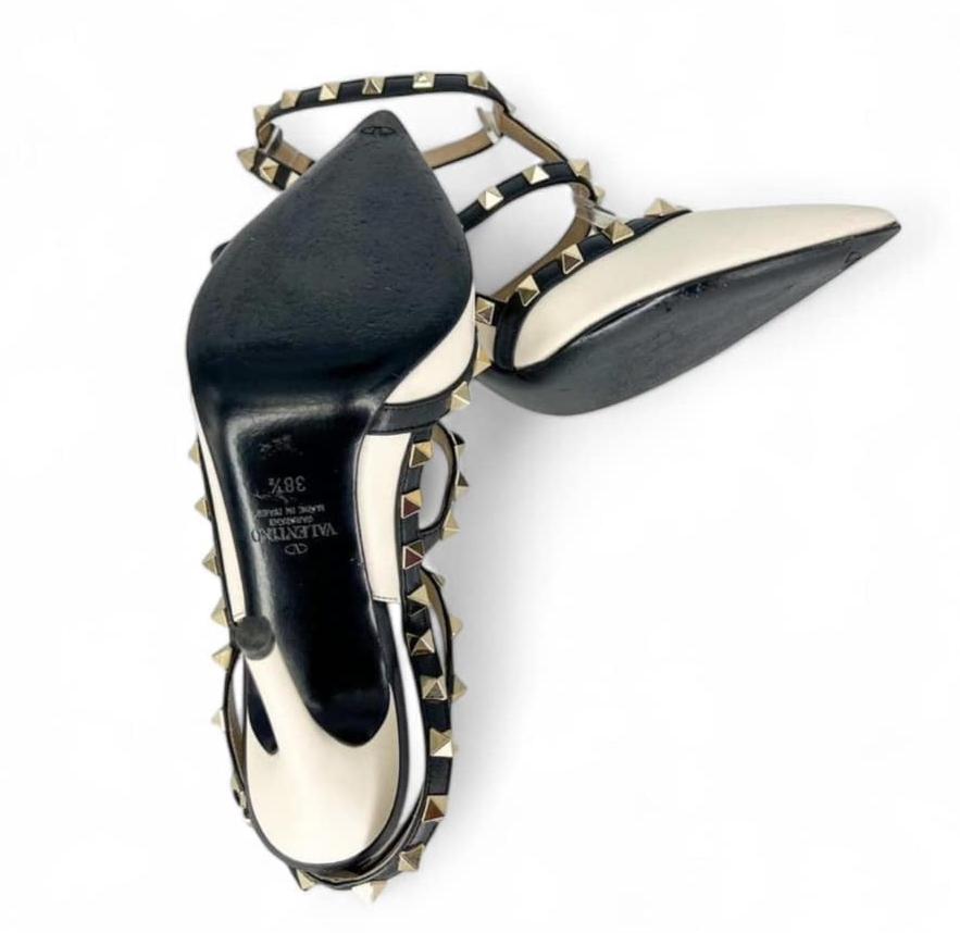 VALENTINO GARAVANI Beige Leather Caged Rockstud Pointed Toe Heels EU38.5