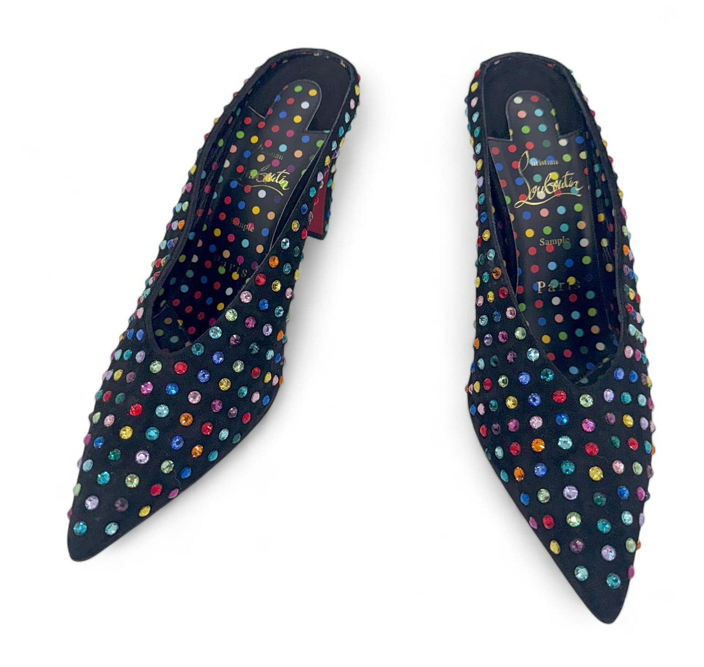 CHRISTIAN LOUBOUTIN Veryvee Black Bedazzled Mules EU37