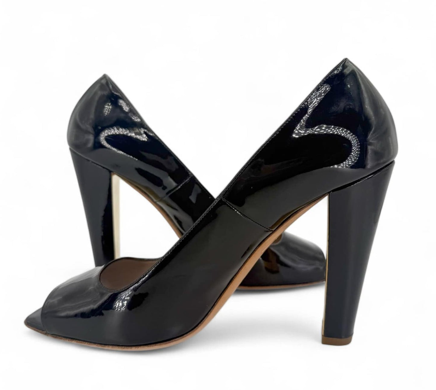 CHANEL Black & Gold Patent Leather CC Logo Heels IT40.5