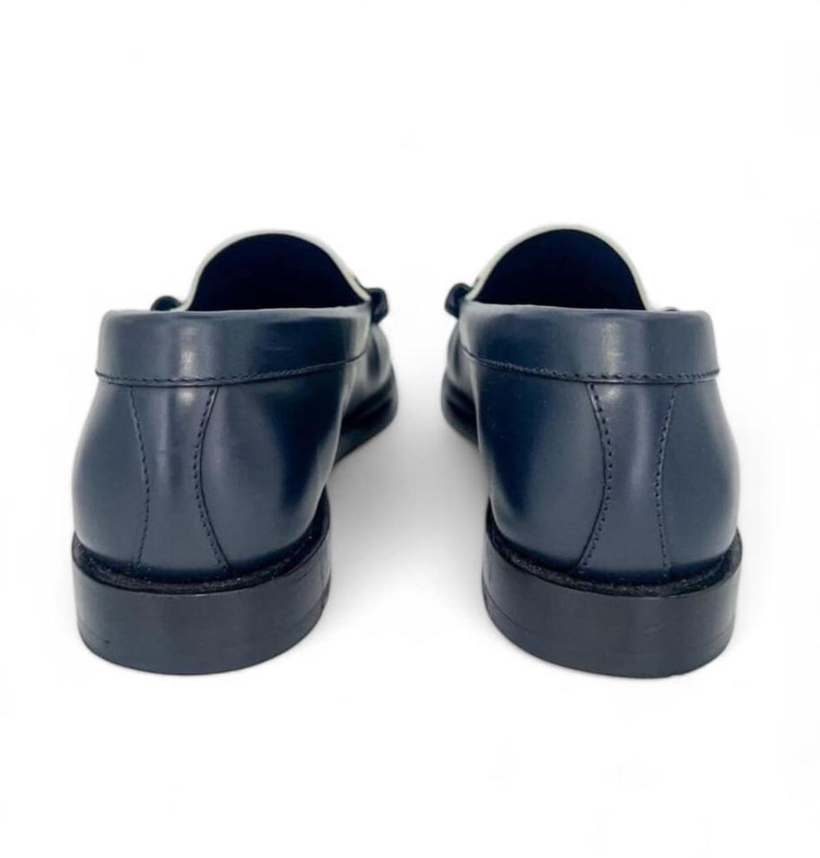 CELINE Women's Luco Triomphe Logo Navy & White Loafers IT36