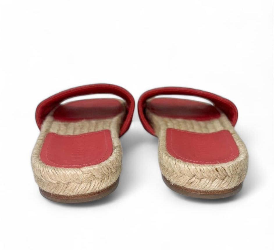 CHANEL Coral Diamond Quilted CC Logo Espadrille Slides EU38