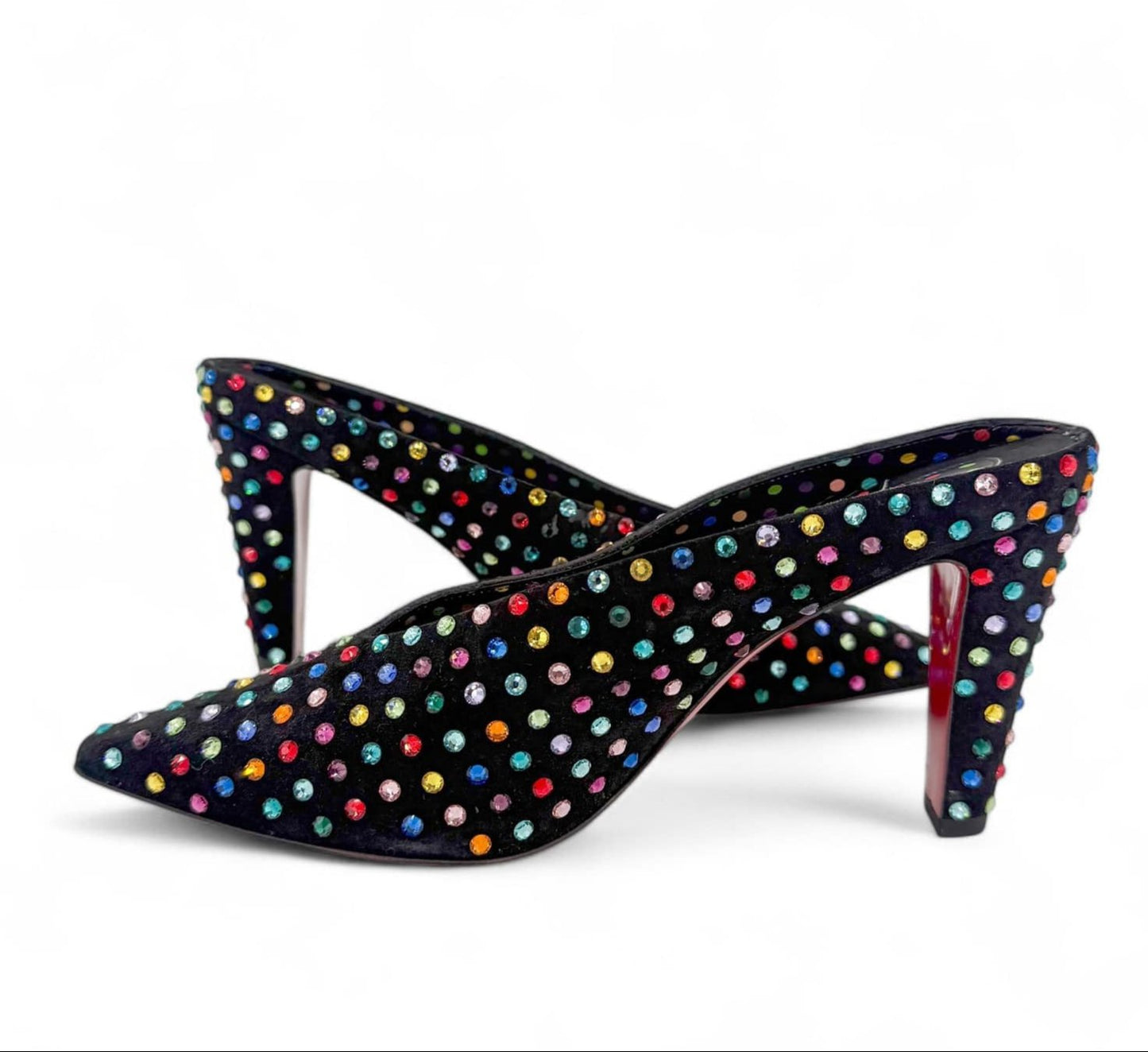 CHRISTIAN LOUBOUTIN Veryvee Black Bedazzled Mules EU37