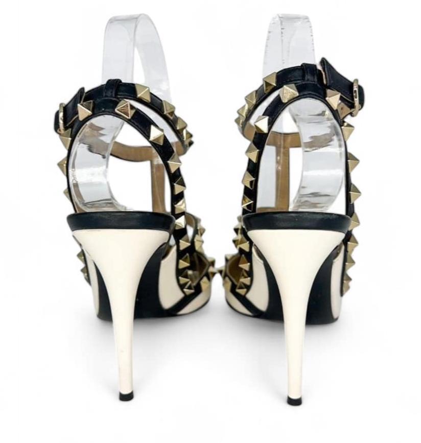 VALENTINO GARAVANI Beige Leather Caged Rockstud Pointed Toe Heels EU38.5