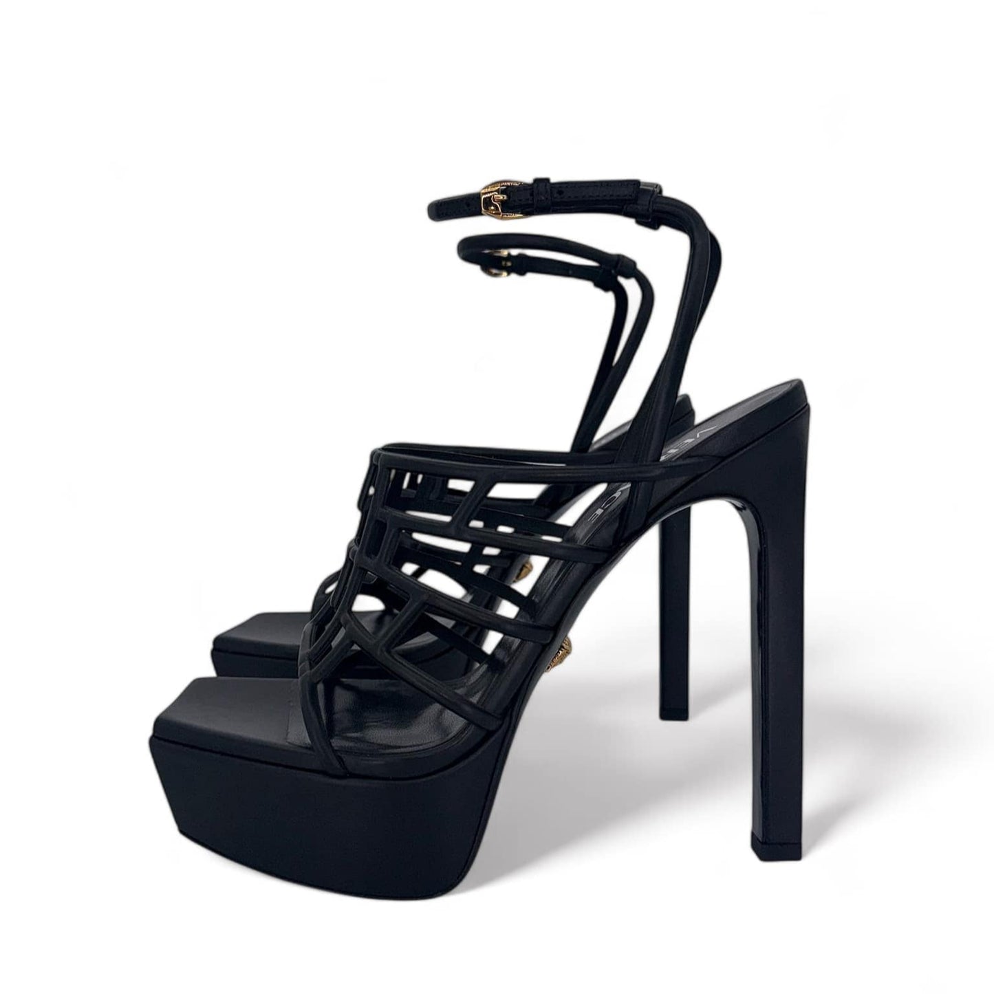 VERSACE Greca Maze Black Medusa Medallion Platform Sandals EU39.5