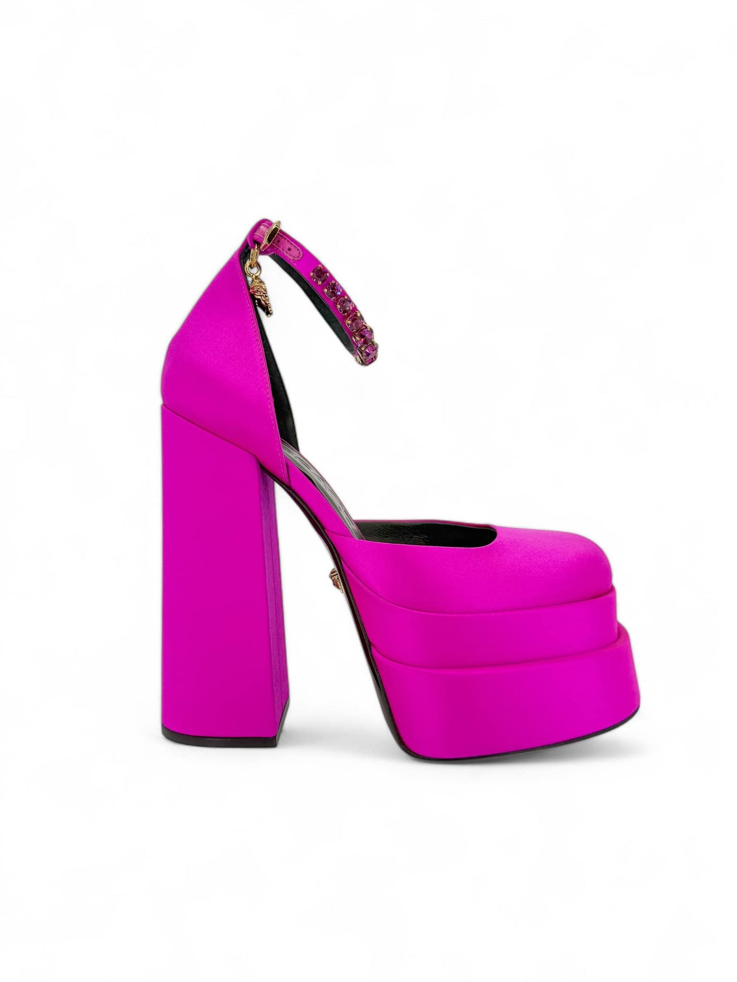 VERSACE "Beyonce" Aevitas Pink Crystal-Embellished Platform Block Heel Pumps EU38
