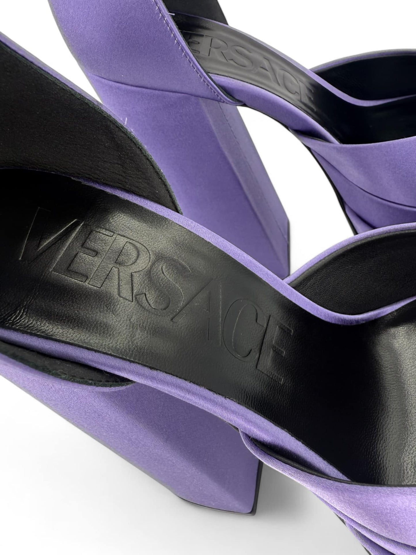 VERSACE Aevitas Purple Crystal-Embellished Platform Block Heel Pumps IT38