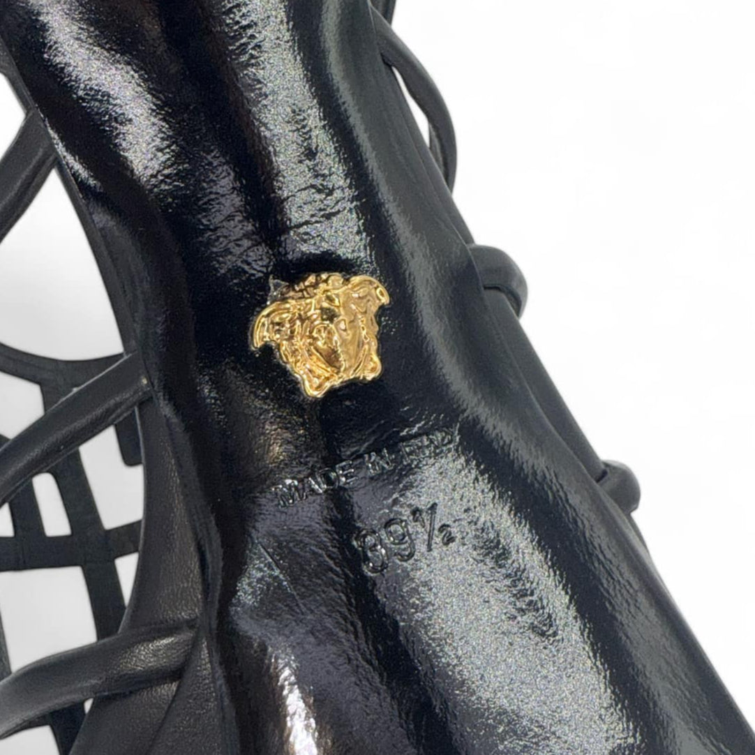 VERSACE Greca Maze Black Medusa Medallion Platform Sandals EU39.5