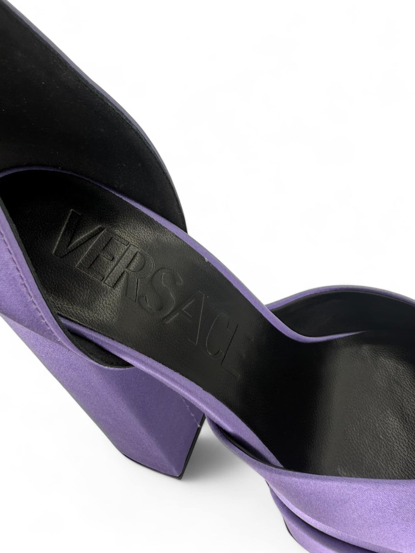 VERSACE Aevitas Purple Crystal-Embellished Platform Block Heel Pumps IT39.5