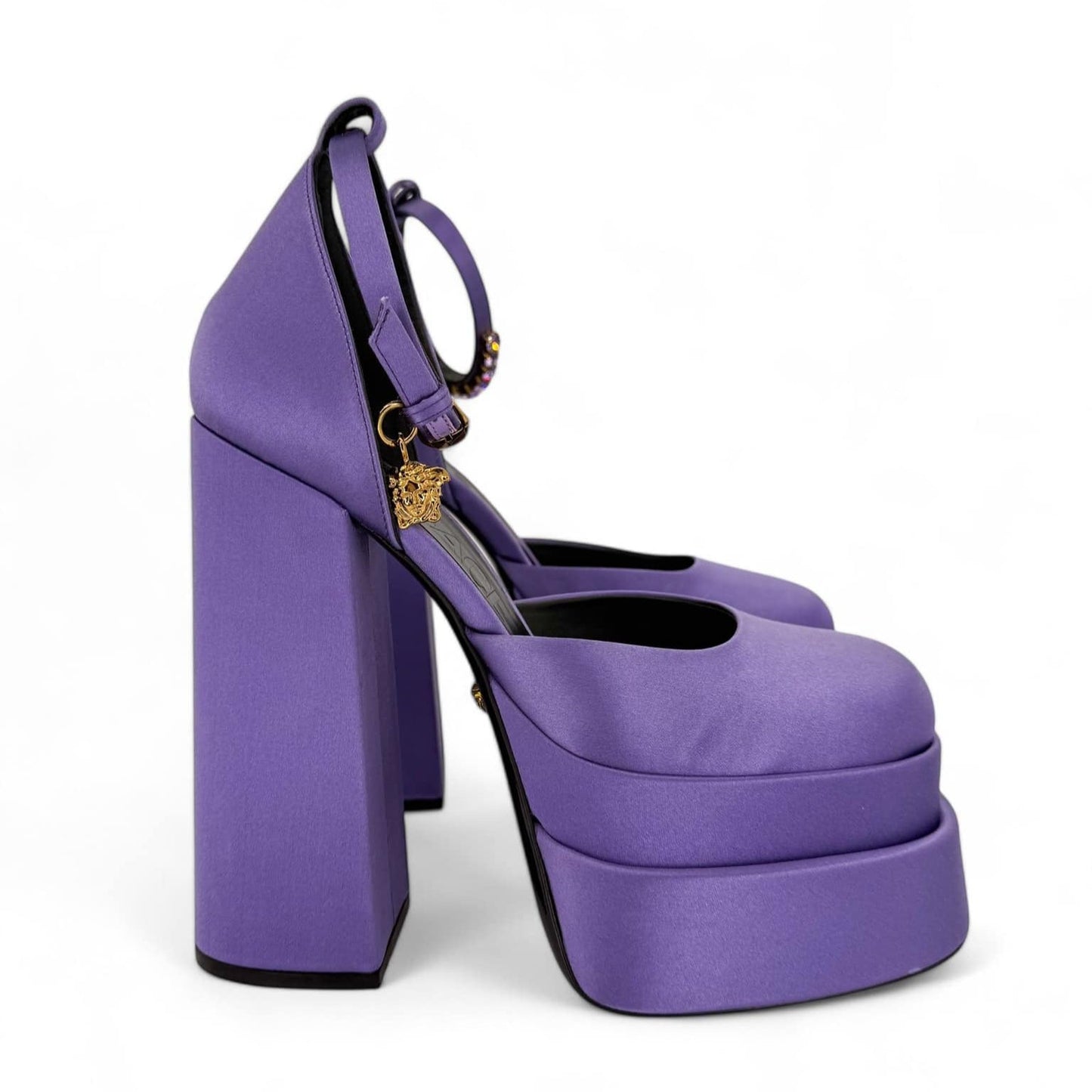 VERSACE Aevitas Purple Crystal-Embellished Platform Block Heel Pumps IT38
