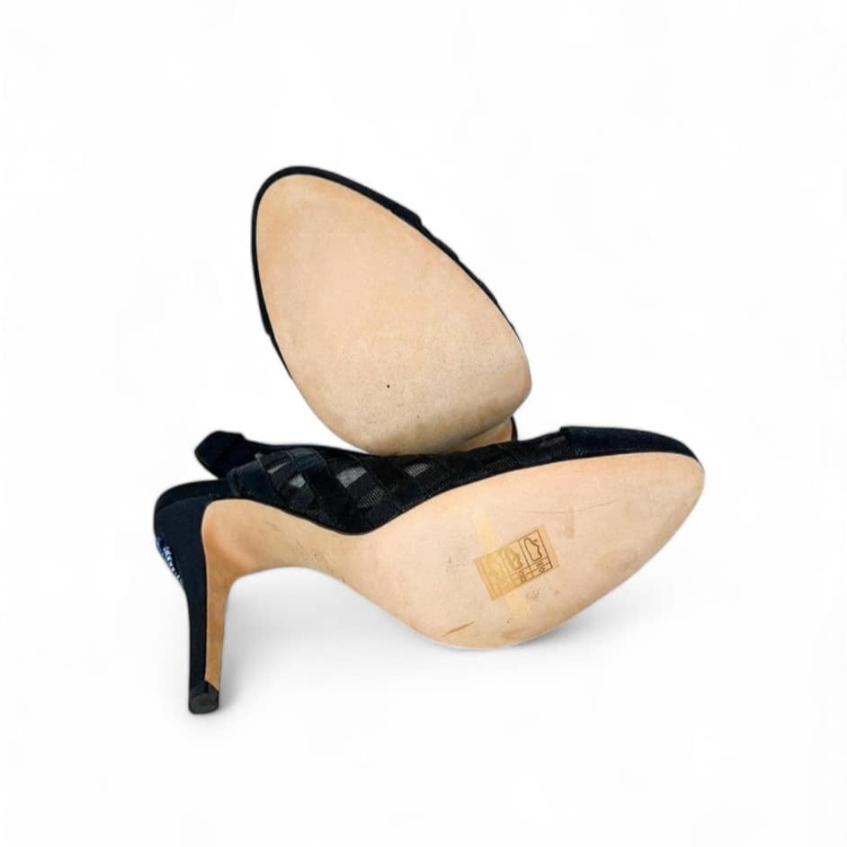 CHANEL 19' CC Logo Mesh & Grosgrain Cap Toe Slingback Heels EU36.5
