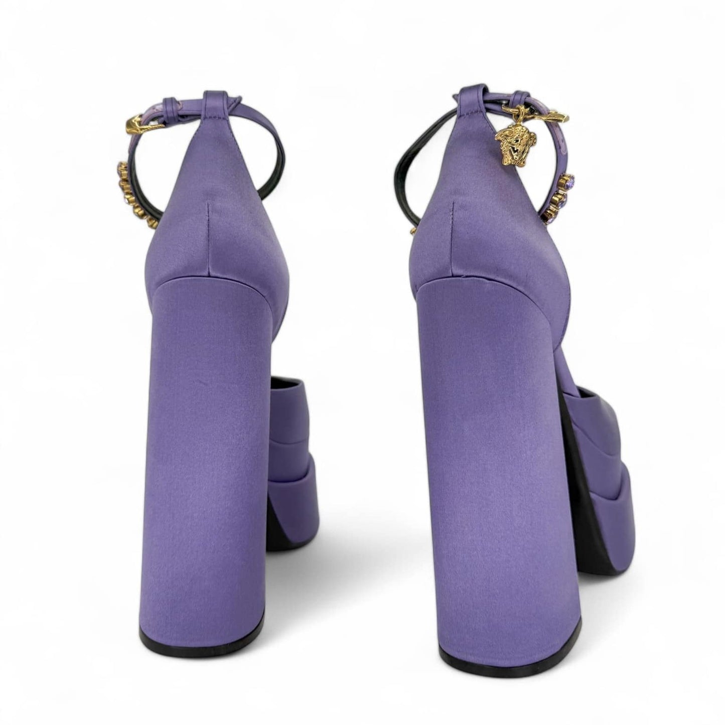 VERSACE Aevitas Purple Crystal-Embellished Platform Block Heel Pumps IT39.5