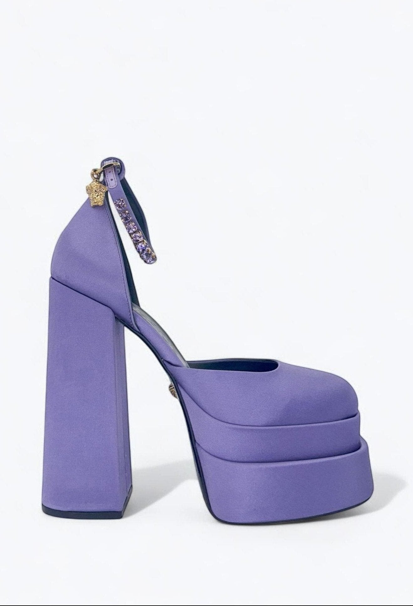 VERSACE Aevitas Purple Crystal-Embellished Platform Block Heel Pumps IT38