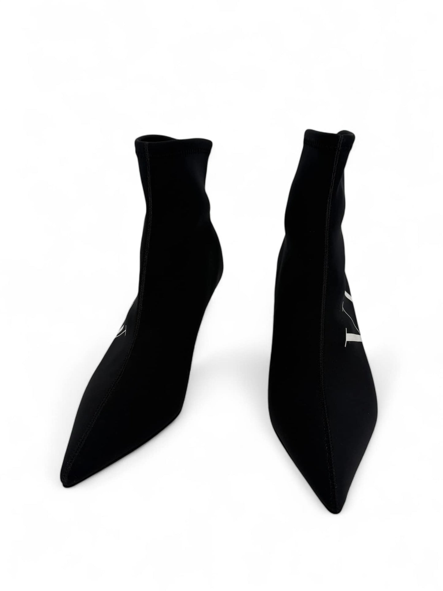 VALENTINO GARAVANI Black Stiletto Heel VLTN Logo Sock Ankle Boot EU36.5