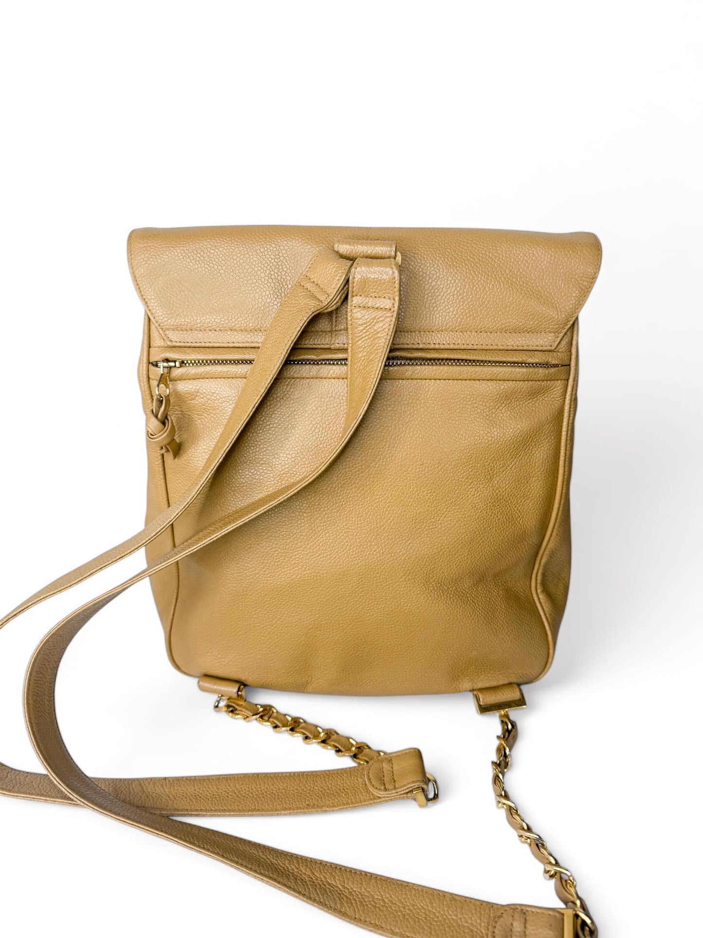 CHANEL Vintage Tan CC Logo Caviar Leather Backpack