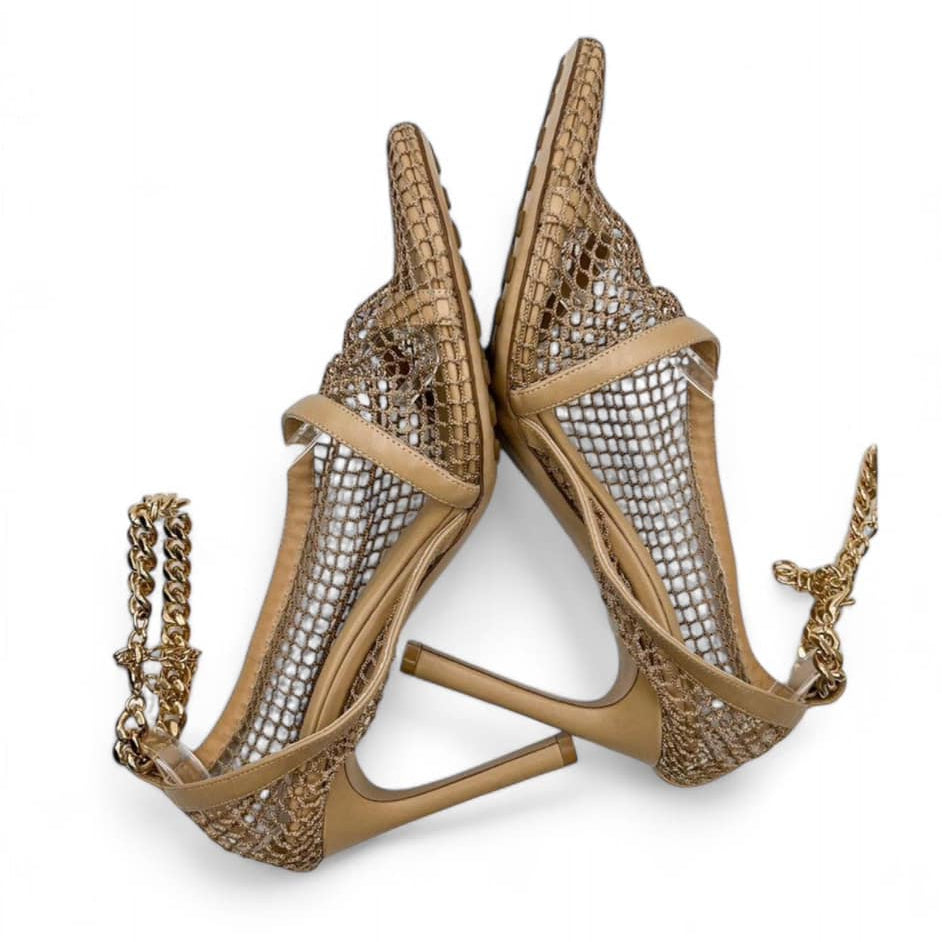 BOTTEGA VENETA Spring 2020 Runway Tan Mesh Sandals EU39