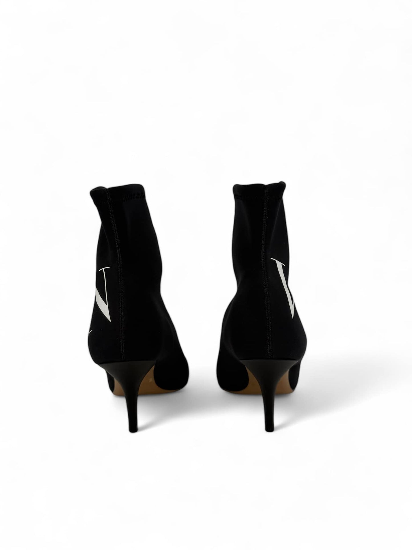 VALENTINO GARAVANI Black Stiletto Heel VLTN Logo Sock Ankle Boot EU36.5