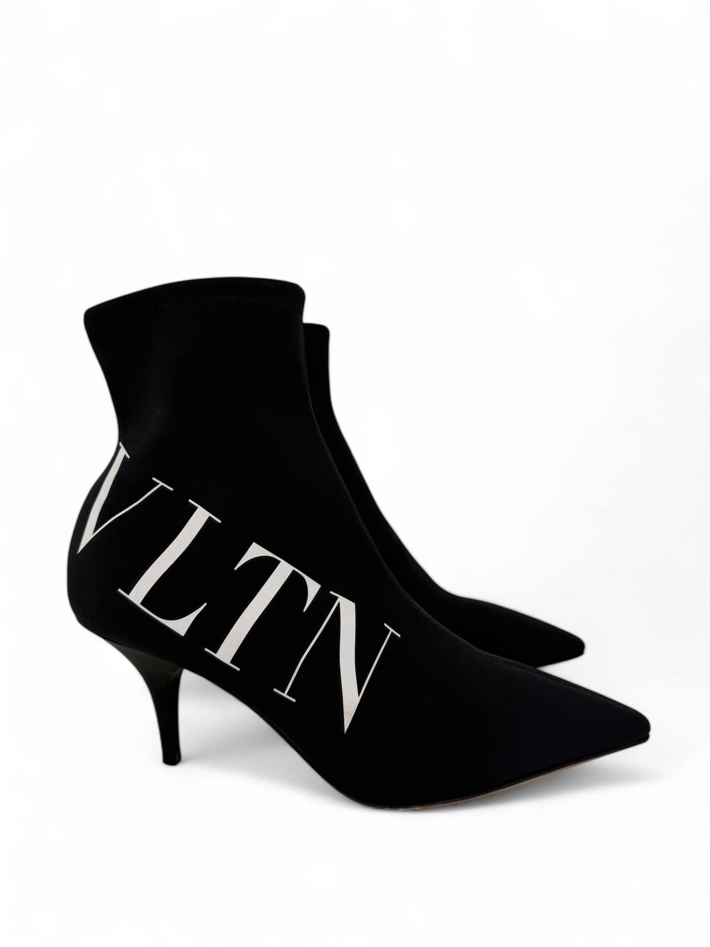 VALENTINO GARAVANI Black Stiletto Heel VLTN Logo Sock Ankle Boot EU36.5