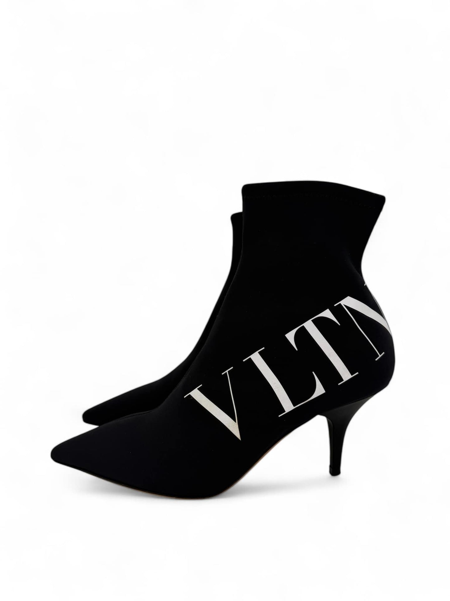 VALENTINO GARAVANI Black Stiletto Heel VLTN Logo Sock Ankle Boot EU36.5