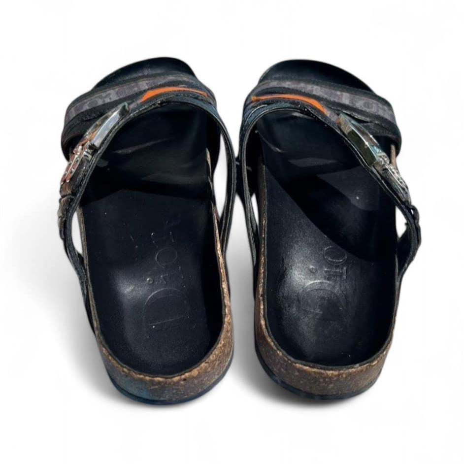 DIOR Spring 2006 Blue Diorissimo Trotter 'D' Buckle Flat Sandals IT36