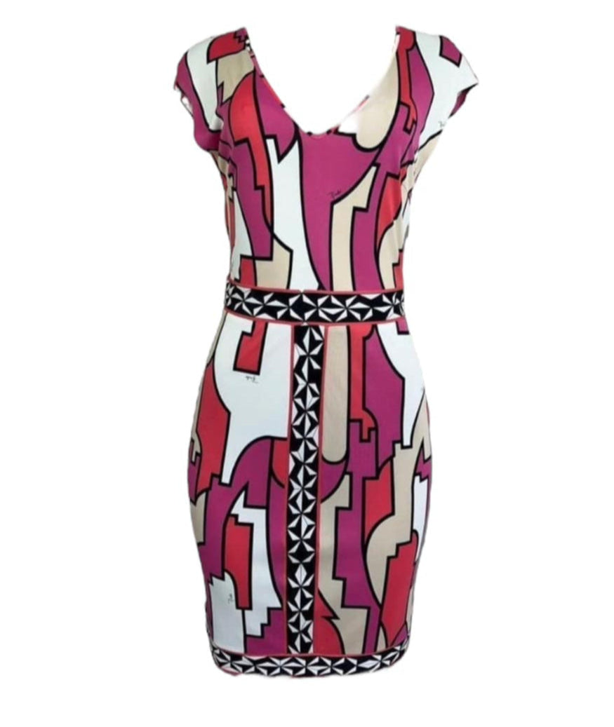EMILIO PUCCI Pink & White Abstract Print Dress EU40