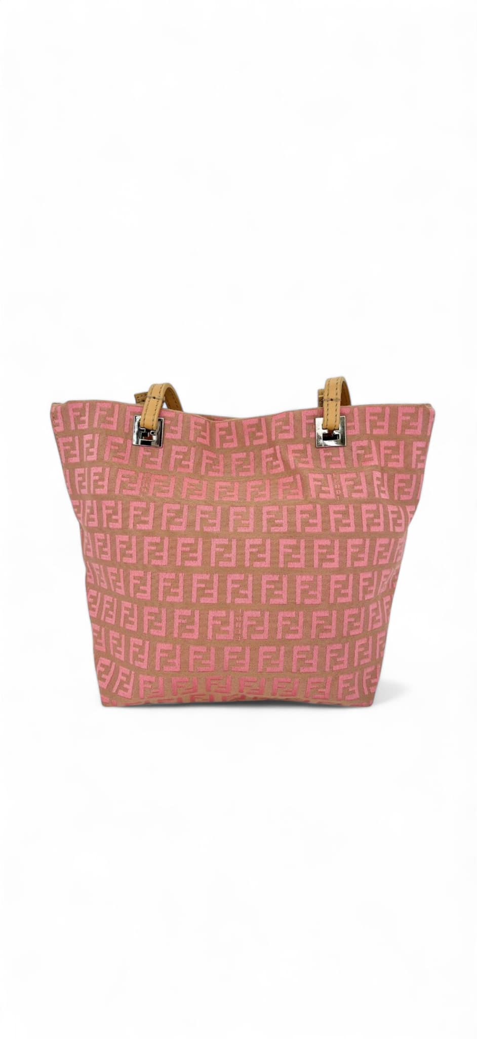 FENDI Salmon Pink FF Zucchino Logo Canvas Bag