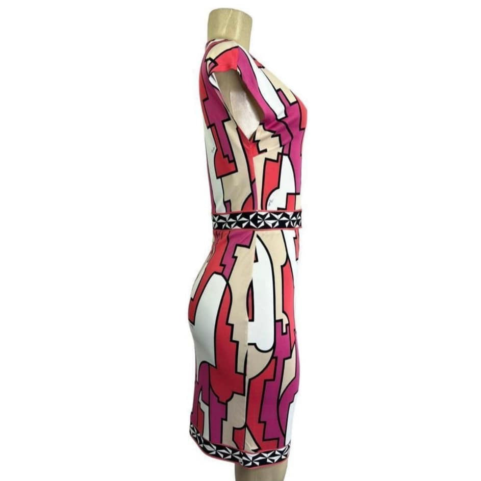 EMILIO PUCCI Pink & White Abstract Print Dress EU40