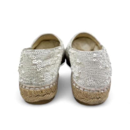 CHANEL White CC Logo Sequin Flat Espadrilles EU37